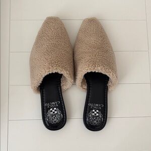 Vince Camuto Beige Faux Shearling Pointed Slip-On Mules
